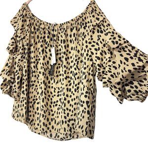 Catherine Malandrino Top Size 1X Long Sleeve Animal Print Ruched Sleeve NWT